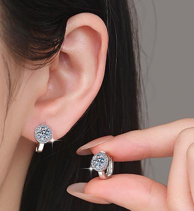 Round Halo Small Hoop Moissanite Earrings in 925 Sterling Silver