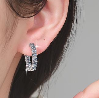 Round Stone Full Hoop Moissanite Earrings in 925 Sterling Silver