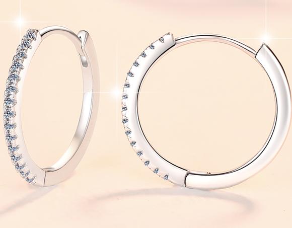 Slim Pavé Hoop Moissanite Earrings in 925 Sterling Silver