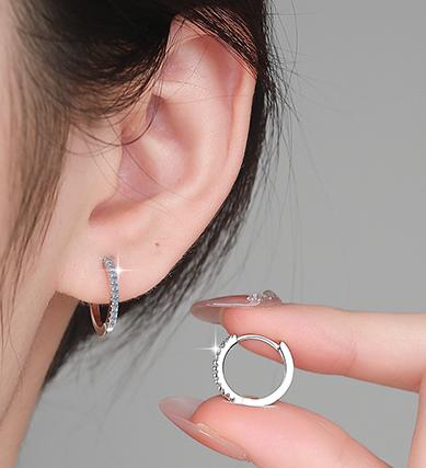 Slim Pavé Hoop Moissanite Earrings in 925 Sterling Silver