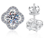 Four Petal Halo Stud Moissanite Earrings in 925 Sterling Silver