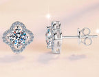 Four Petal Halo Stud Moissanite Earrings in 925 Sterling Silver
