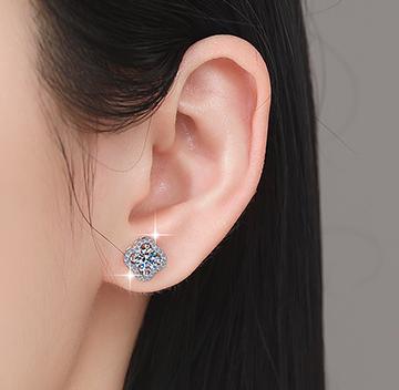Four Petal Halo Stud Moissanite Earrings in 925 Sterling Silver