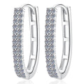 Rectangular Pavé Hoop Moissanite Earrings in 925 Sterling Silver