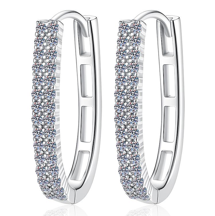 Rectangular Pavé Hoop Moissanite Earrings in 925 Sterling Silver