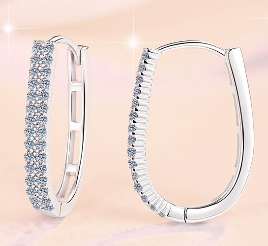 Rectangular Pavé Hoop Moissanite Earrings in 925 Sterling Silver