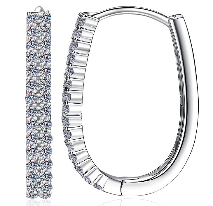 Rectangular Pavé Hoop Moissanite Earrings in 925 Sterling Silver