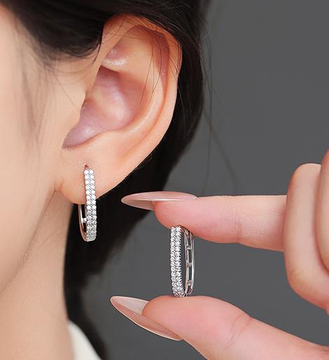 Rectangular Pavé Hoop Moissanite Earrings in 925 Sterling Silver