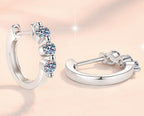 Three Stone Graduated Hoop Moissanite Earrings in 925 Sterling Silver
