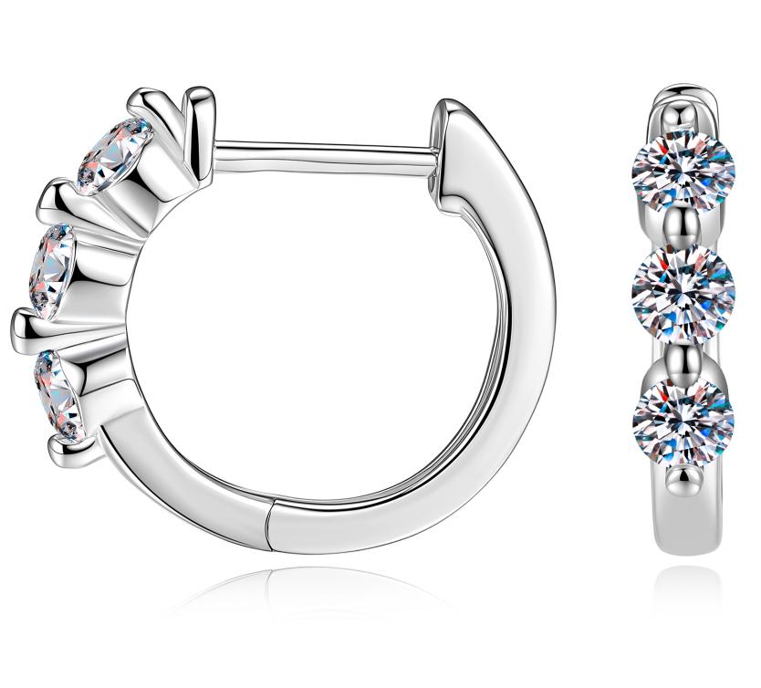 Three Stone Graduated Hoop Moissanite Earrings in 925 Sterling Silver