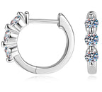 Three Stone Graduated Hoop Moissanite Earrings in 925 Sterling Silver