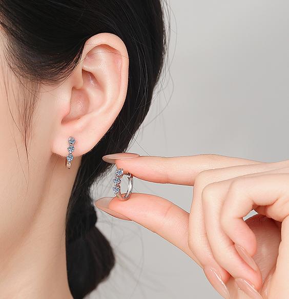 Three Stone Graduated Hoop Moissanite Earrings in 925 Sterling Silver