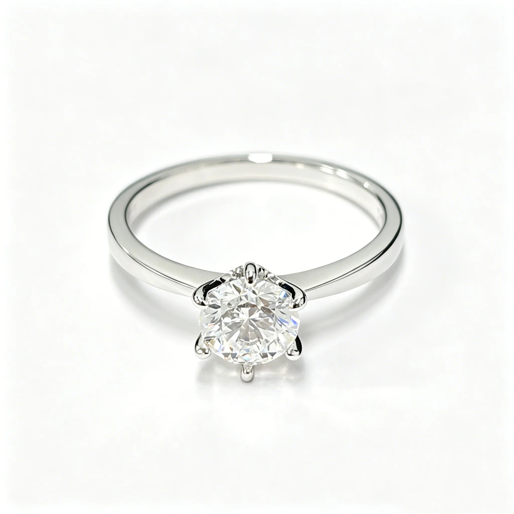 Round Lab Grown Diamond Ring, 925 Silver, D Colour