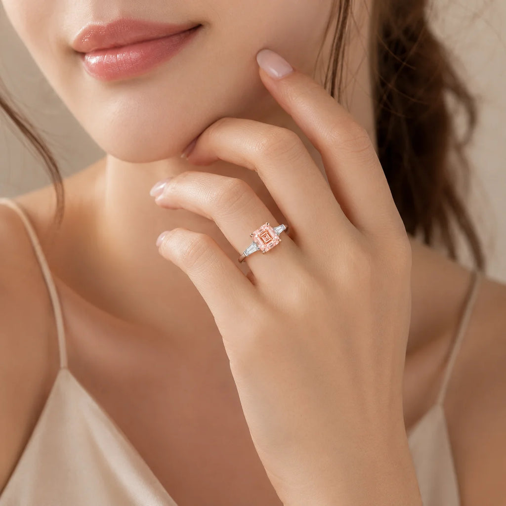 Asscher Cut Fancy Pink Lab Diamond Ring, 18K Gold, IGI Certified