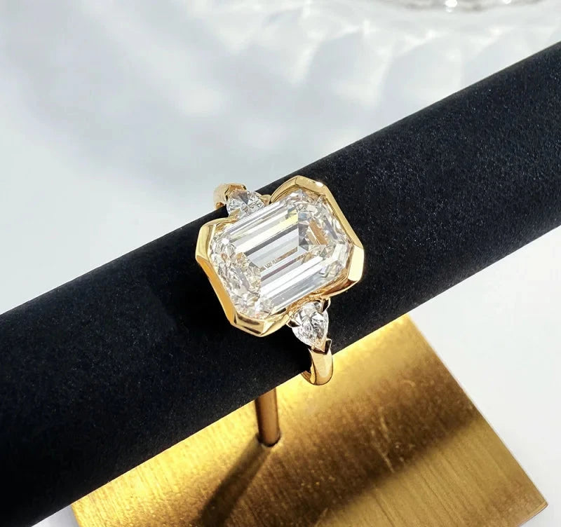 3ct Emerald Cut Lab Diamond Ring, 18K Gold, IGI Certified