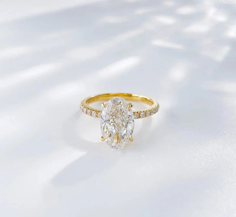 Oval Lab Diamond Ring with Side Stones, 3ct, 18K Gold, IGI Certified