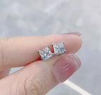2ct VVS Lab Grown Diamond Princess Cut Stud Earrings, 18K Gold