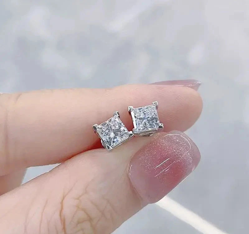 2ct VVS Lab Grown Diamond Princess Cut Stud Earrings, 18K Gold