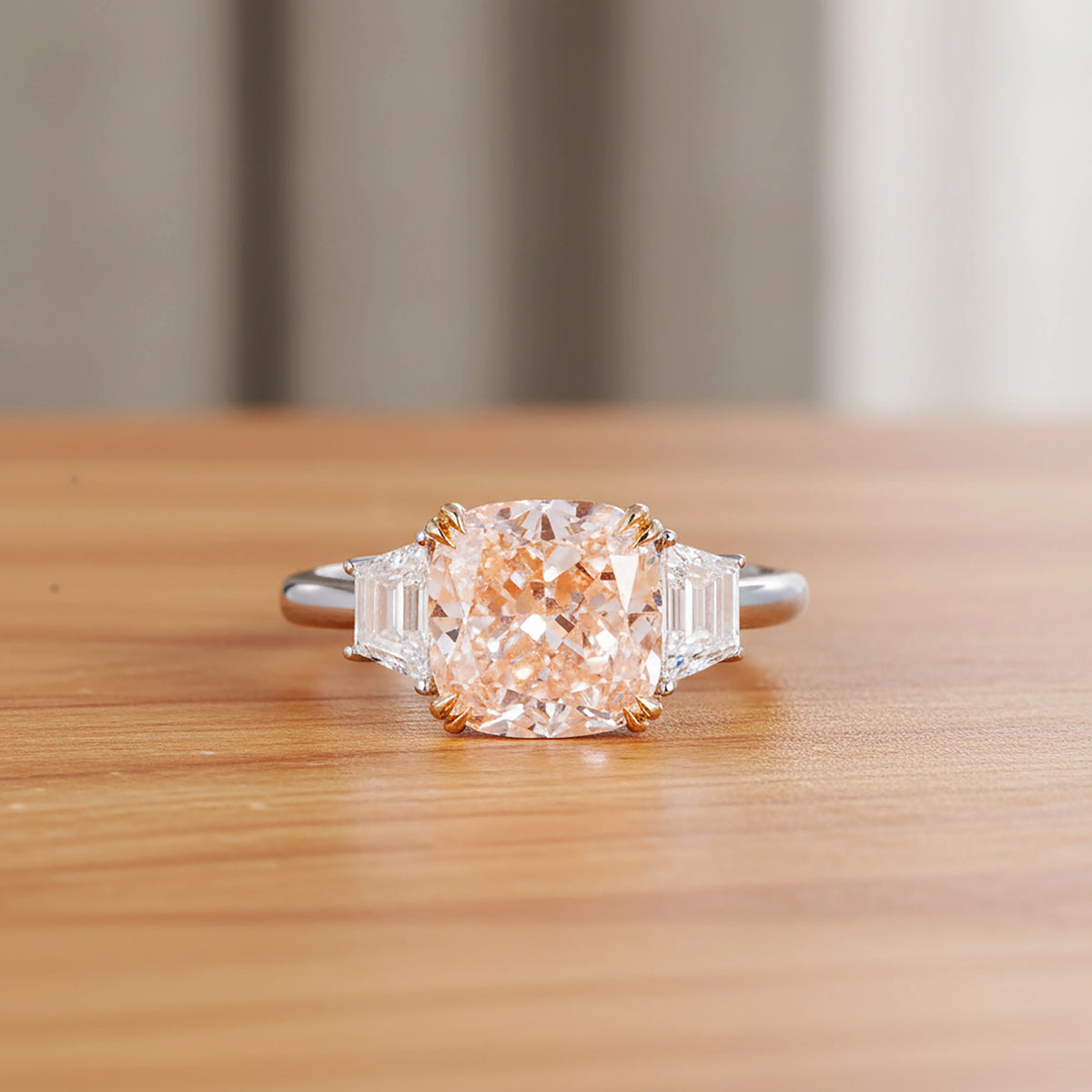 Cushion Cut Fancy Pink Lab Diamond Ring, 18K Gold, IGI Certified