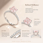 Women's Pink Lab Diamond Ring with Side Stones, Asscher Cut, 925 Silver