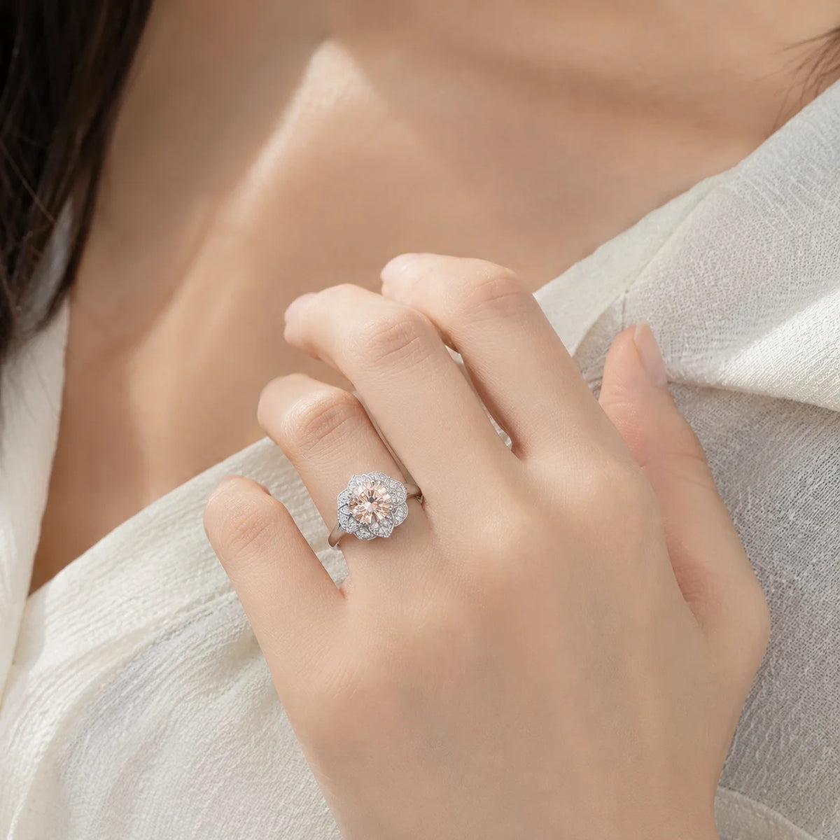 Pink Lab Grown Diamond Ring with Side Stones, Cushion Cut, 2–2.2ct, 925 Silver