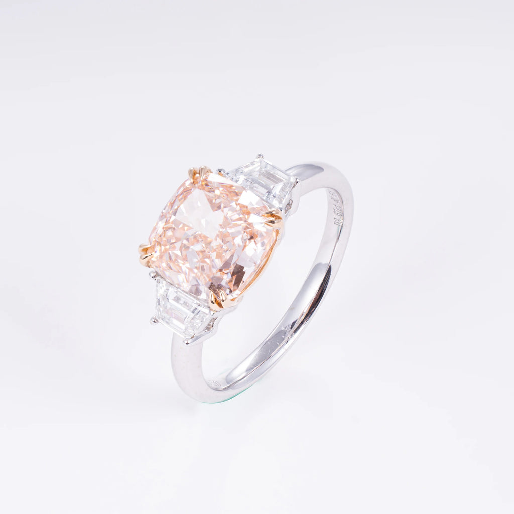 Cushion Cut Fancy Pink Lab Diamond Ring, 18K Gold, IGI Certified