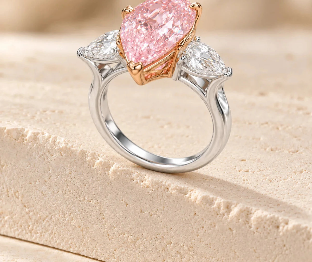 Pear Cut Fancy Pink Lab Diamond Ring, 18K Solid Gold, IGI Certified