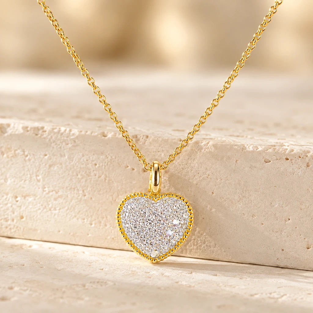Heart-Inspired Lab Grown Diamond Necklace, 18K Solid Gold