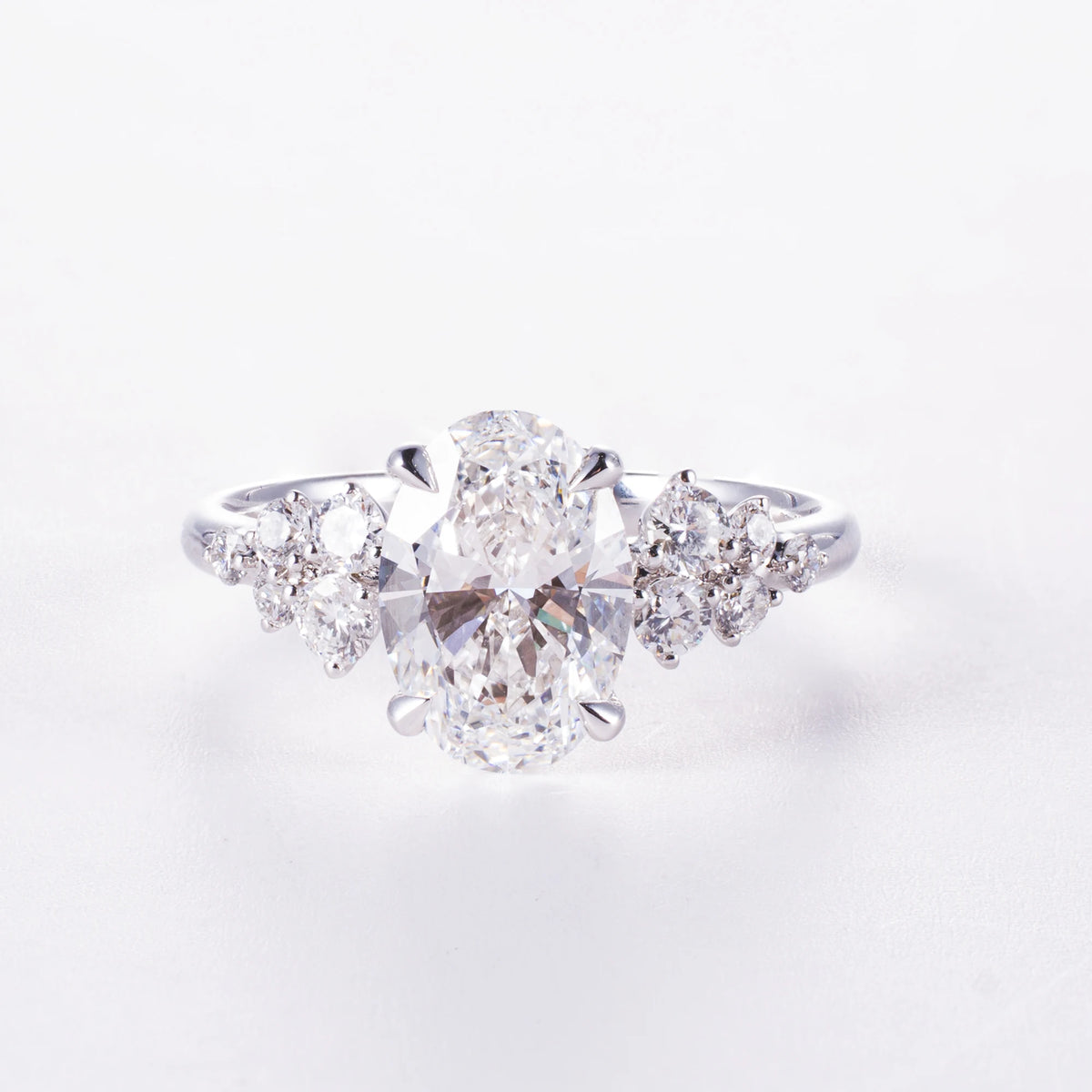 Elegant Oval Lab Diamond Ring with Side Stones, 1.7ct, 18K Gold, IGI Certified