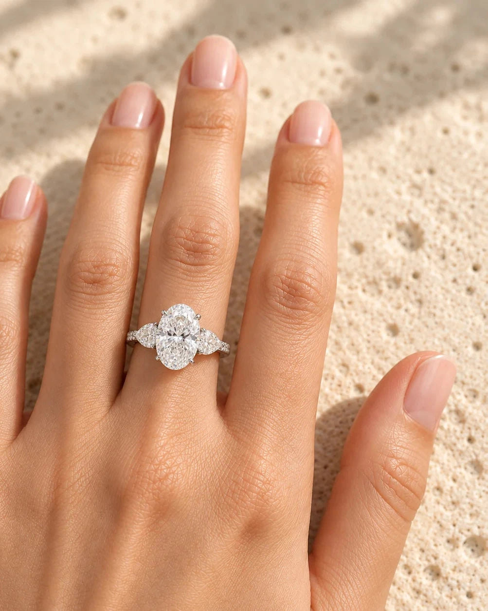 High Quality Oval Cut Lab Diamond Ring with Side Stones, 18K Gold, IGI Certified