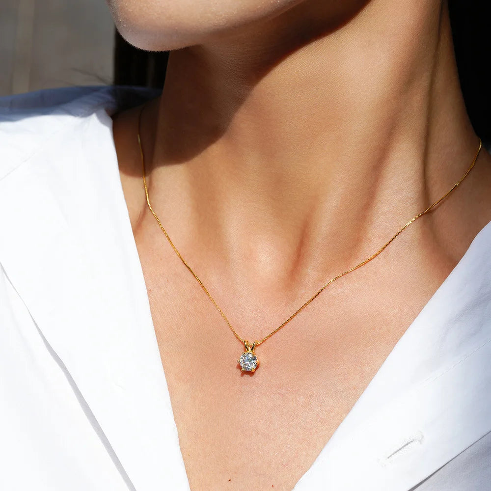 1ct Round Cut Lab Diamond Necklace, 18K Gold, IGI Certified