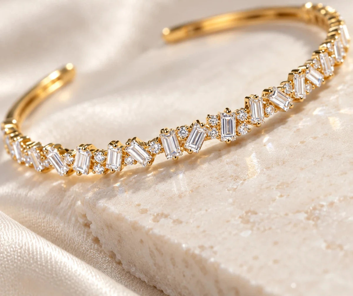 18K Gold Tennis Bracelet with Lab-Grown Diamonds, Emerald Cut