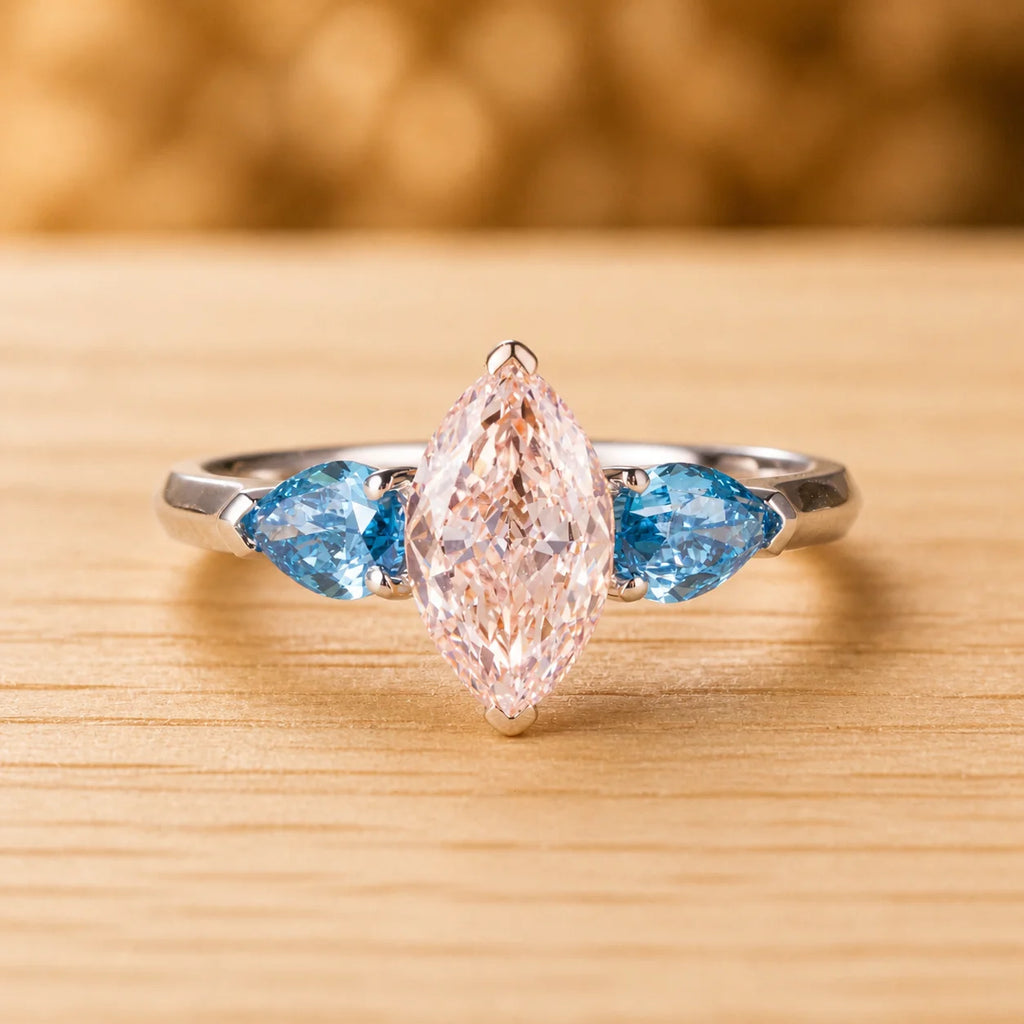 Marquise Cut Fancy Pink Lab Diamond Ring, 18K Gold, IGI Certified