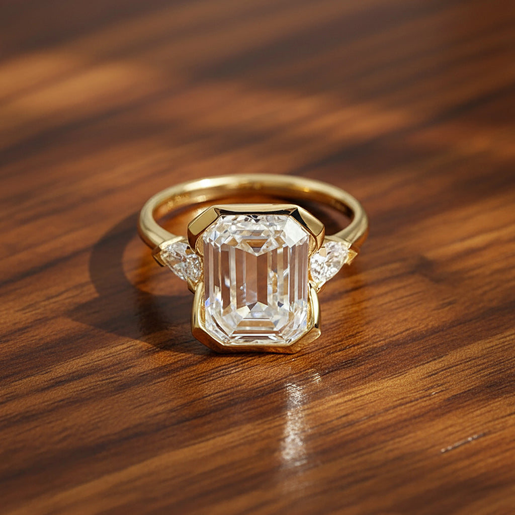 3ct Emerald Cut Lab Diamond Ring, 18K Gold, IGI Certified