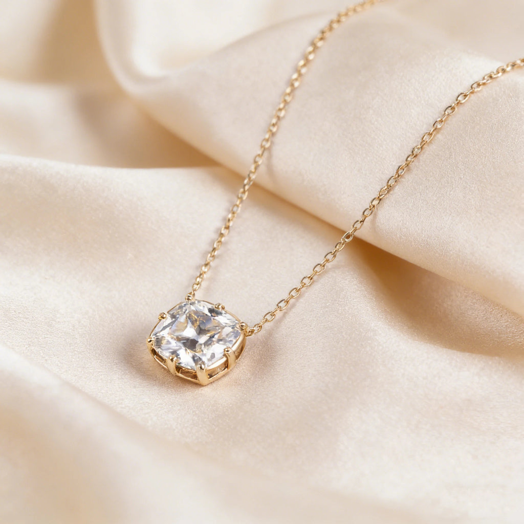 Old European Cut Lab Grown Diamond Necklace, 18K Gold