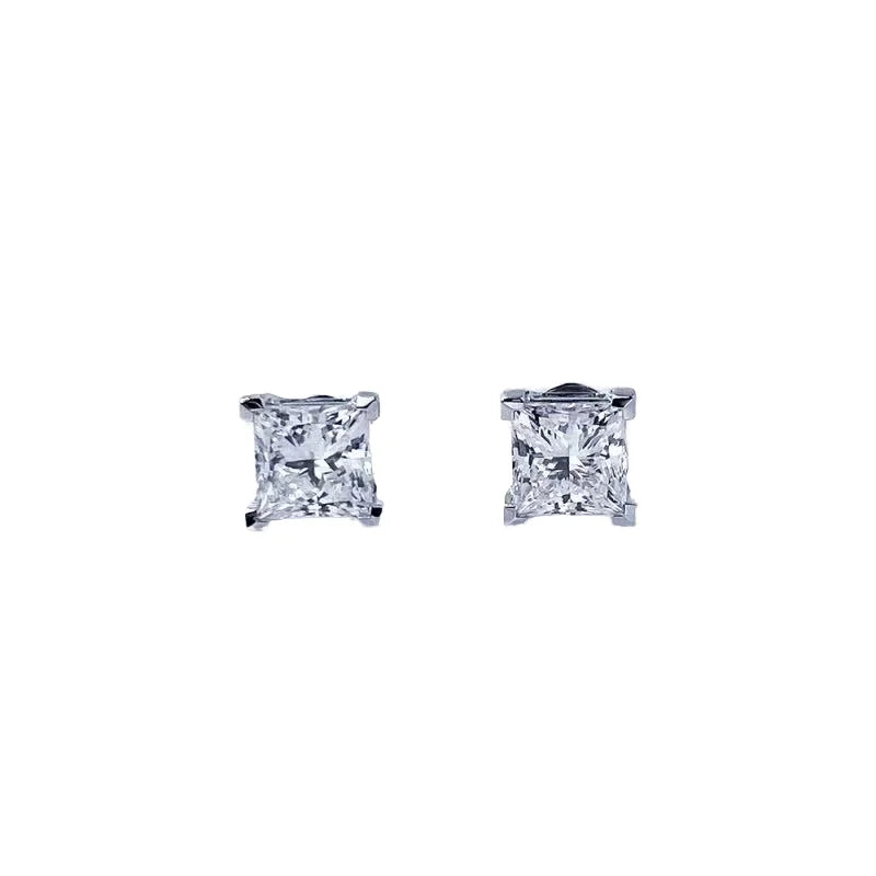 2ct VVS Lab Grown Diamond Princess Cut Stud Earrings, 18K Gold
