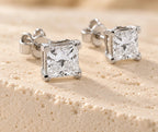 2ct VVS Lab Diamond Princess Cut Stud Earrings, 10K/14K/18K Gold