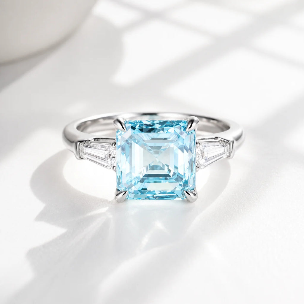 Asscher Cut Fancy Blue Lab Diamond Ring, 18K Gold, IGI Certified