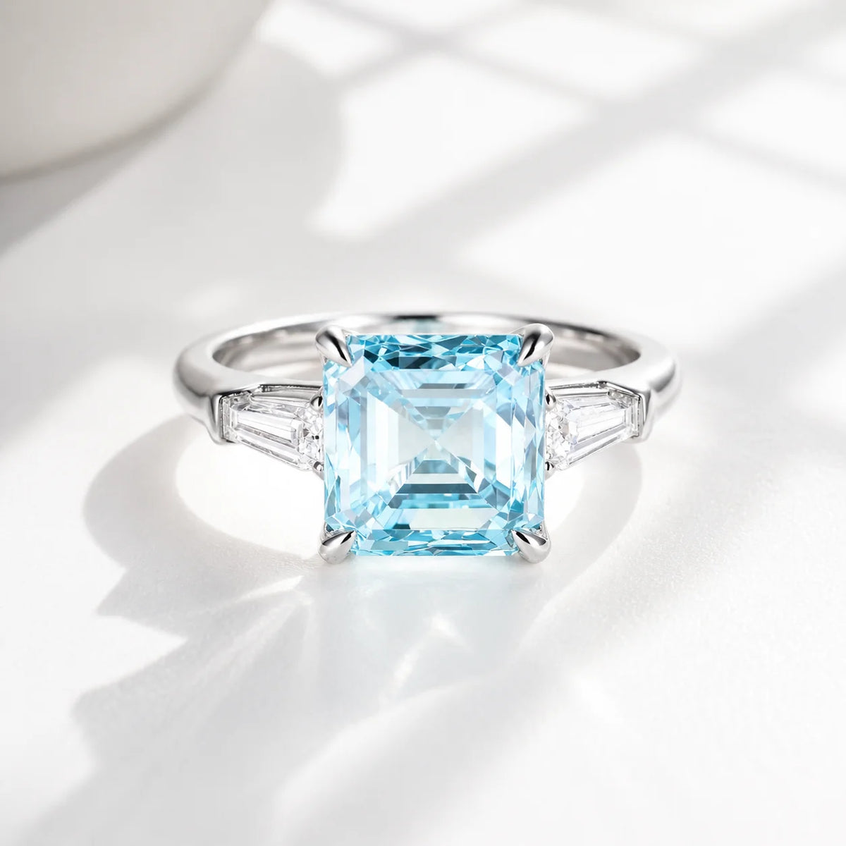 Asscher Cut Fancy Blue Lab Diamond Ring, 18K Gold, IGI Certified