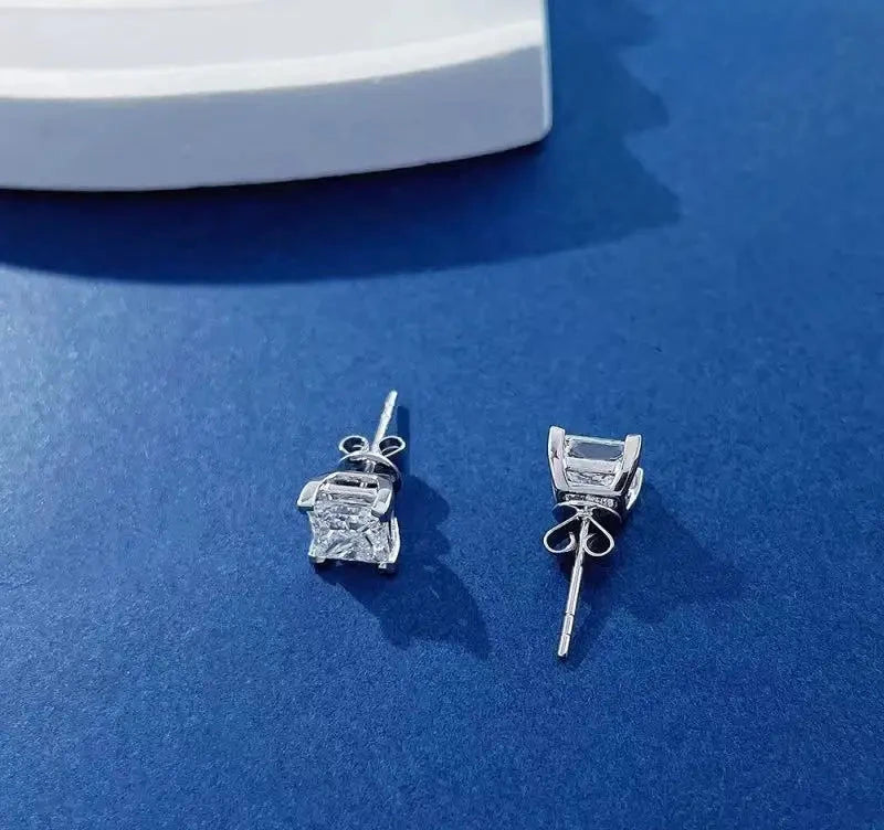 2ct VVS Lab Grown Diamond Princess Cut Stud Earrings, 18K Gold
