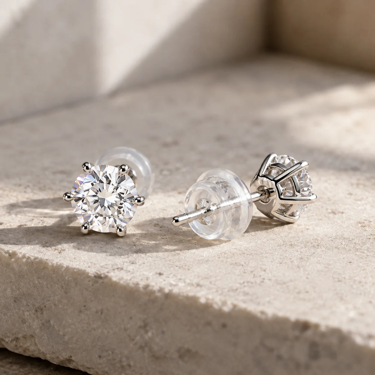 14K Solid Gold Lab Grown Diamond Stud Earrings, Round Brilliant Cut