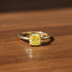 Cushion Cut Fancy Yellow Lab Diamond Ring, 18K Gold, IGI Certified