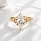 Marquise Cut VVS Lab Diamond Ring with Side Stones, 2ct, 18K Gold, IGI Certified