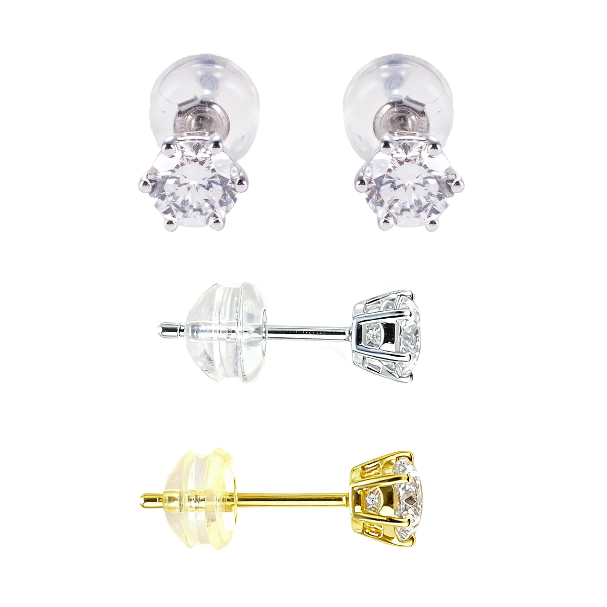 14K Solid Gold Lab Grown Diamond Stud Earrings, Round Brilliant Cut