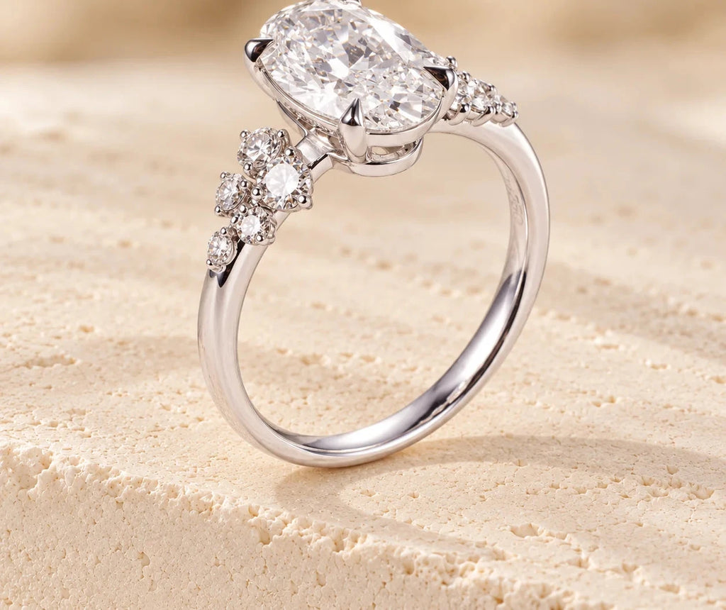 Elegant Oval Lab Diamond Ring with Side Stones, 1.7ct, 18K Gold, IGI Certified