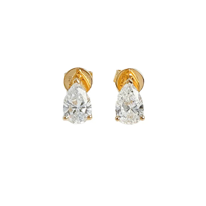 1ct Pear Cut Lab Grown Diamond Stud Earrings, 18K Gold
