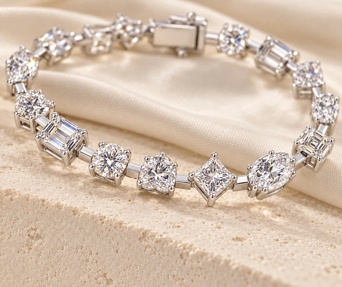 8.753ct Lab Grown Diamond Tennis Bracelet, 18K Gold