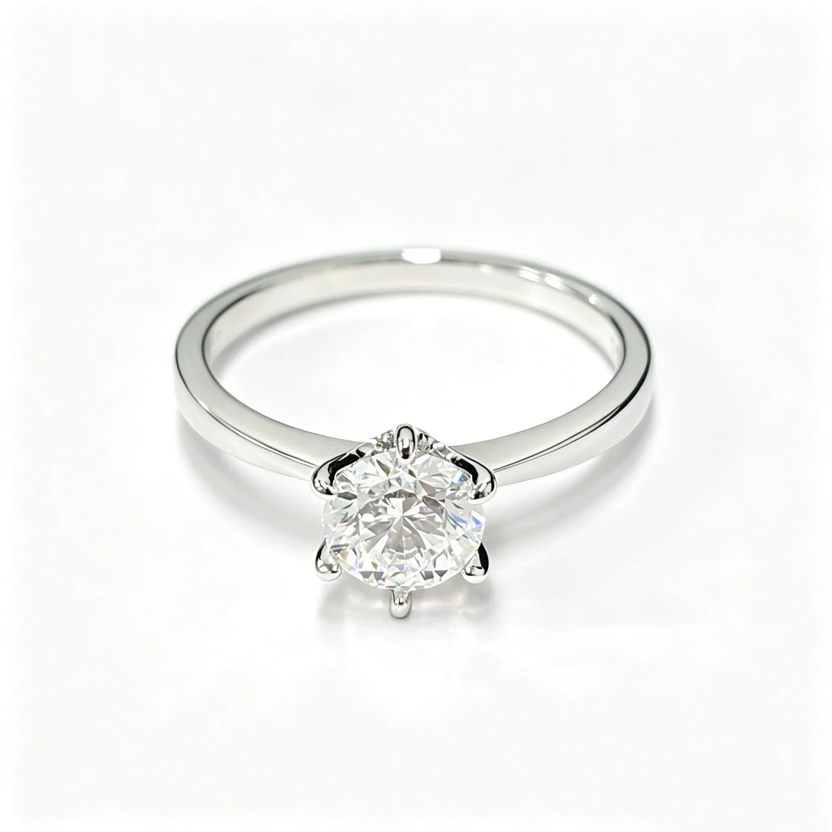 Round Lab Grown Diamond Ring, 925 Silver, D Colour