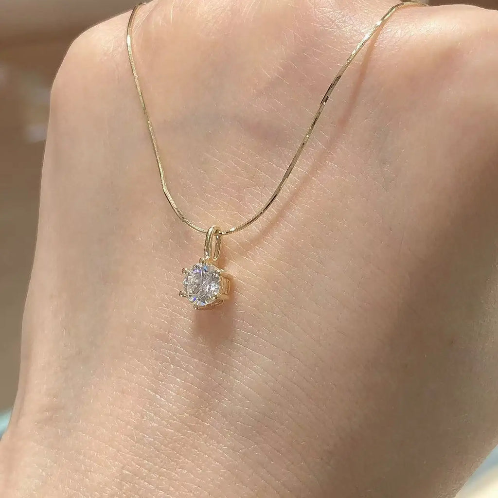 1ct Round Cut Lab Diamond Necklace, 18K Gold, IGI Certified
