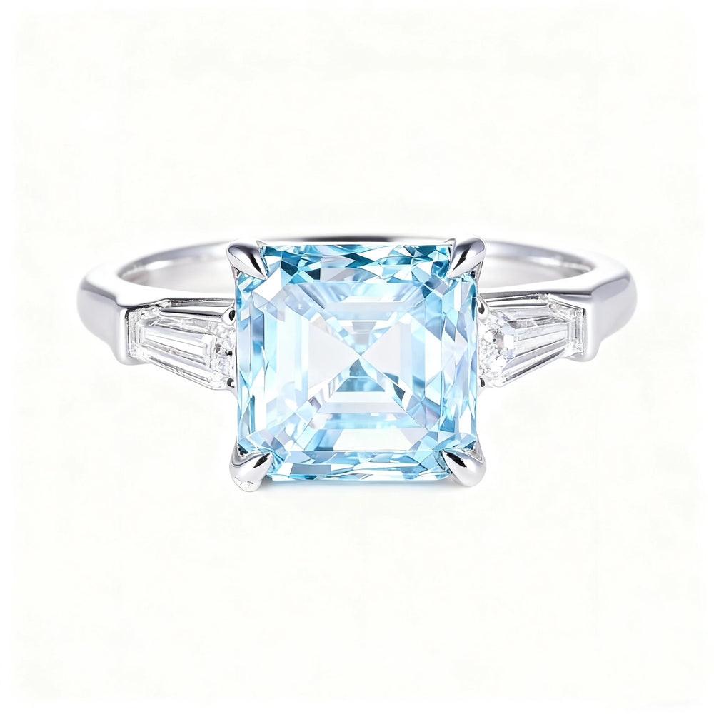 Asscher Cut Fancy Blue Lab Diamond Ring, 18K Gold, IGI Certified